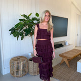 Amnda Ruffle Knit Top And Skirt Set - Wine