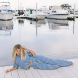 Fancy Striped Oversized Short Sleeve Top - Malibu Blue