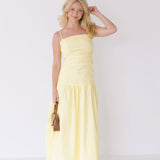 Verity Ruched Linen Maxi Dress - Yellow