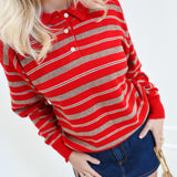 April Stripe Polo Sweater - Red Combo