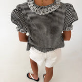 Sylvia Lace Ruffle Blouse - Black Gingham