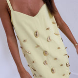 Olivia Metallic Embellished A-line Mini Dress -Butter Yellow