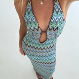 Faith Halter Maxi Dress- Blue Combo