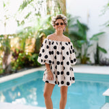 Natasha Polka Dot Mini Dress - Ivory/Black