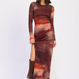 Allyson Mesh Maxi Dress - Rust