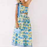 Valorie One Shoulder Maxi Skirt Set - White/Blue/Green Floral