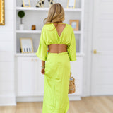 Belle Satin Ruched Front Dress - Neon Lime