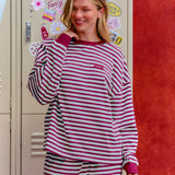 Essential Striped Long Sleeve - Burgundy/White