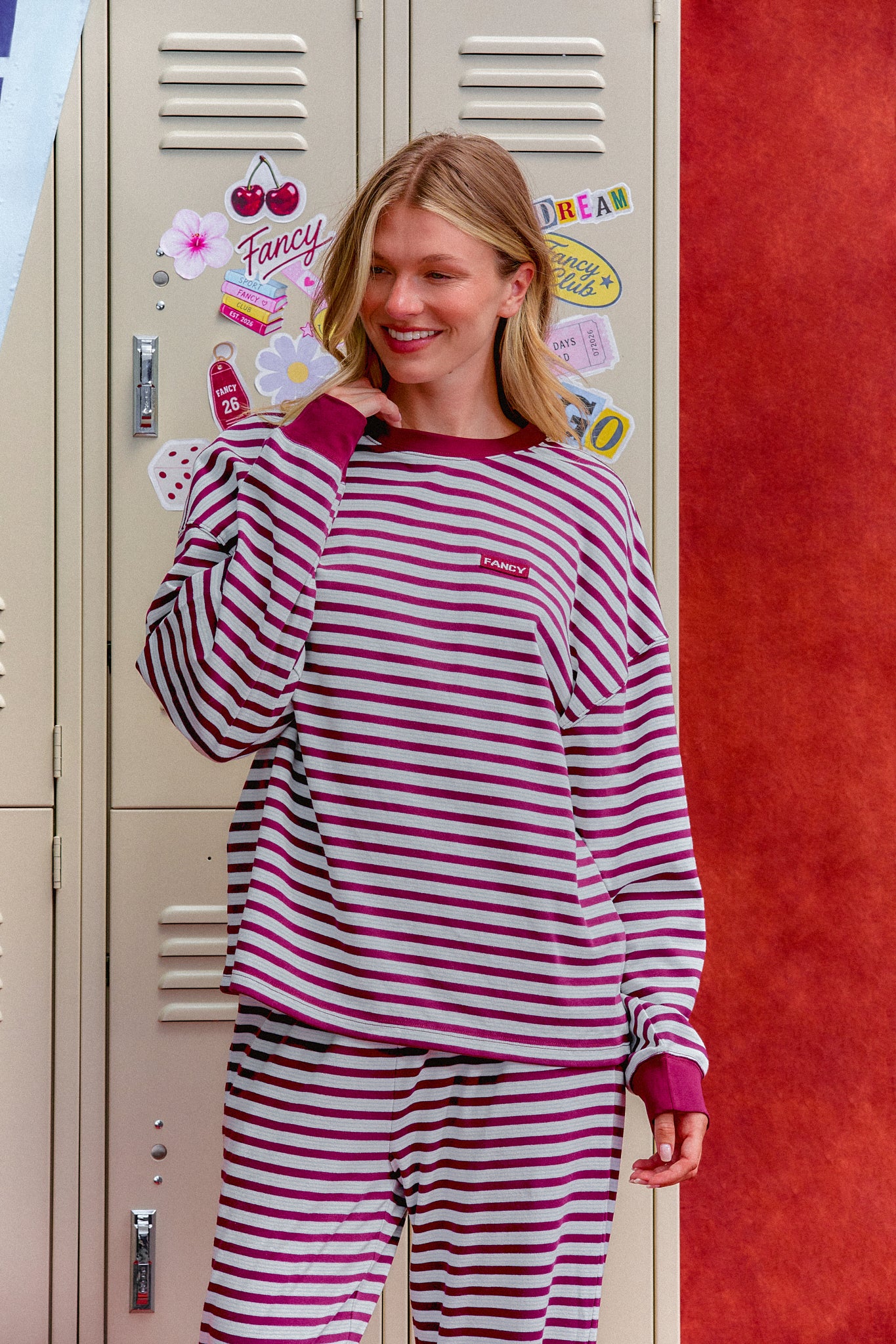 Essential Striped Long Sleeve - Burgundy/White