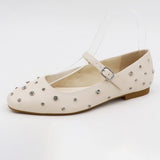 Rhinestone Streak Studded Flats - Ivory Pu