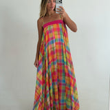 Kasey Plaid Maxi Dress- Multicolor