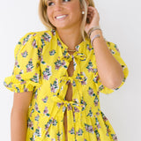 Leah Tie Front and Shorts Set - Yellow/Pink