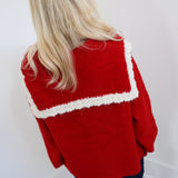 Lana Wide Collared Tie Knit Sweater Top - Cherry Red
