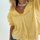 Marley Embroidered Collar Blouse - Butter Yellow