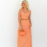 Hazel Maxi Skirt Set - Orange/White Stripes