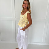 Darcy Floral Embroidery Square Neck Top- Light Yellow
