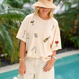 Jamie Cocktail Embroidered T-Shirt - Beige