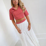Josie Double Layer Pleated Maxi Skirt - White/Red