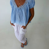 Bailey Lace Trim Top- Blue
