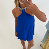 Lexi Linen Romper - Royal Blue
