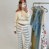 Elle Striped Knit Sweater and Pant Set - Off White