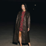 Carolina Faux Leather Long Coat - Brown