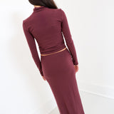Kayla Top and Maxi Skirt Set - Merlot