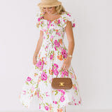 Vivian Off The Shoulder Midi Dress - White Floral