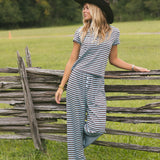 Fancy Striped Button Pants - Glacier/Chocolate (PREORDER 3 WEEKS)