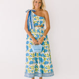 Valorie One Shoulder Maxi Skirt Set - White/Blue/Green Floral