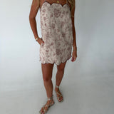 Eva Floral Scalloped Mini Dress- Brown
