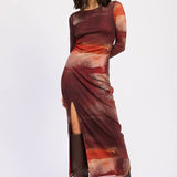 Allyson Mesh Maxi Dress - Rust