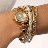 Open Circle Bracelet Watch in Mixed Metal: Brushed Silver Dial with Mixed Metal