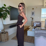 Peyton Strapless Top and Barrel Pants Set - Dark Brown