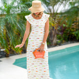 Farrah Fish Ruffle Neck Maxi Dress - White Multi