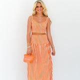 Hazel Maxi Skirt Set - Orange/White Stripes