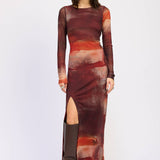 Allyson Mesh Maxi Dress - Rust