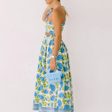 Valorie One Shoulder Maxi Skirt Set - White/Blue/Green Floral