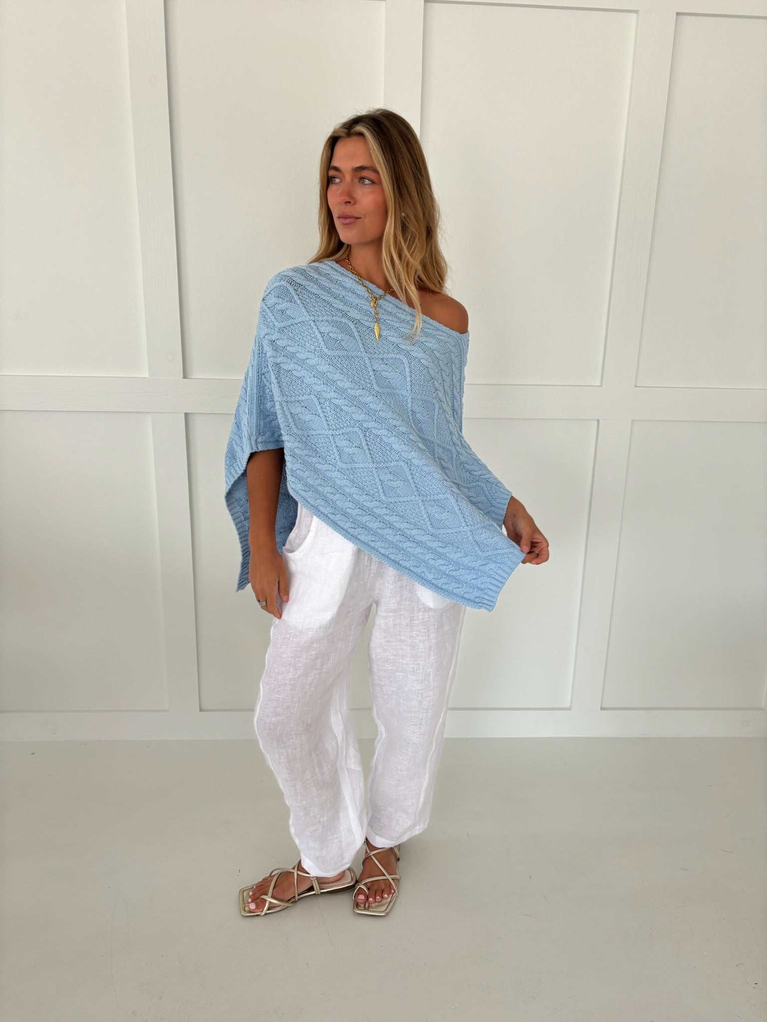 Mandy Knit Poncho Top- Lt. Blue