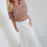 Makayle Double Layer Pleated Maxi Skirt -Brown/Cream Zebra