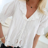 Kendra Embroidered Collar Blouse - Ivory