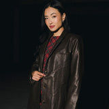 Carolina Faux Leather Long Coat - Brown