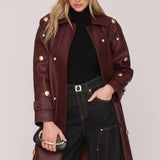 Studded Faux Leather Trench Coat  - Mulberry/ Mixed Metal Studs