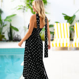 Emily Strapless Scarf Maxi Dress - Black Polka Dot