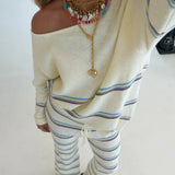 Elle Striped Knit Sweater and Pant Set - Off White