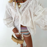 Avery Eyelet Cotton Long Sleeve Blouse - Off White