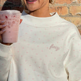 Fancy Oversized French Terry Mockneck - Pearl Pink Allover Hearts