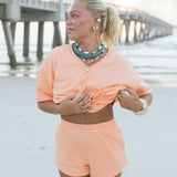 Fancy V-Neck Short Sleeve Terry Top
