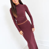 Kayla Top and Maxi Skirt Set - Merlot
