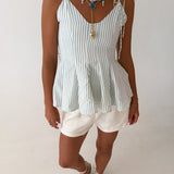Morgan Striped Peplum Top - Off White/Lt.Blue